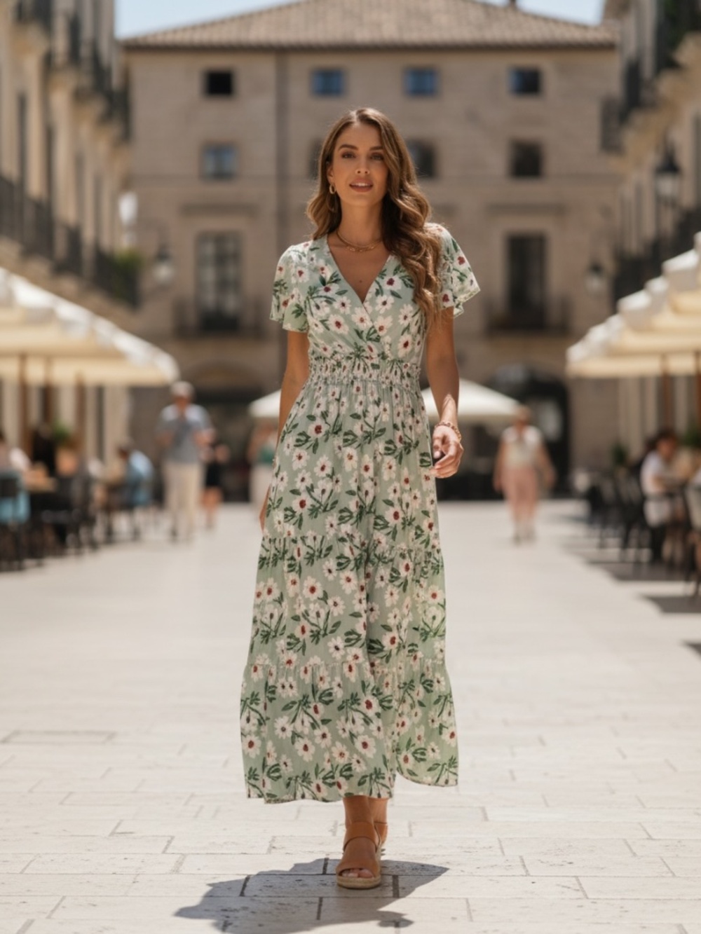 Women’s Floral Print V-Neck Maxi Dress - Picture 9 of 11